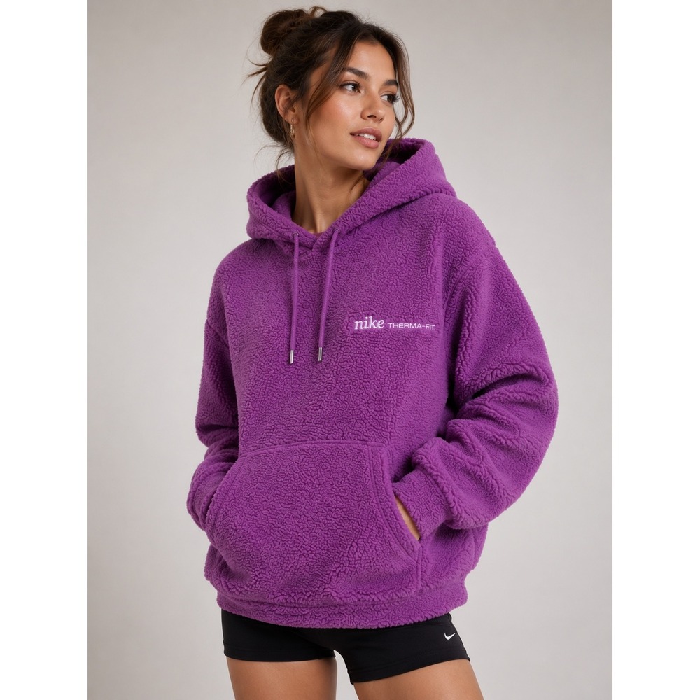 Nike Therma Fit Sherpa Fleece Hoodie Purple Pockets Casual Athletic Size M |W1
